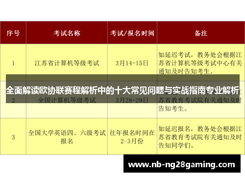 全面解读欧协联赛程解析中的十大常见问题与实战指南专业解析 全面解读欧协联赛程解析中的十大常见问题与实战指南专业解析